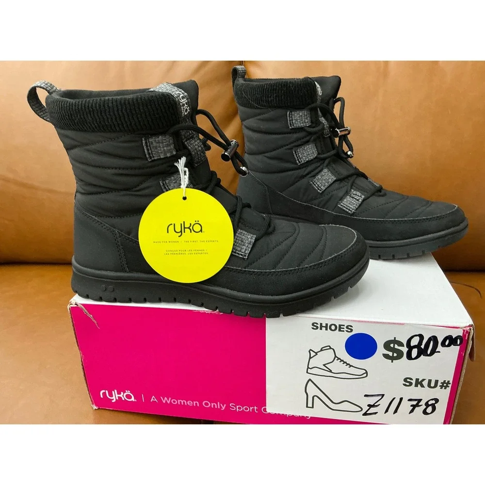 Ryka Sienna Winter Boots Womens 8.5W Black New Quilted Water Repellent Toggle